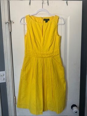 Lauren Ralph Lauren Bright Yellow Sleeveless Pleated Fit-and-Flare Midi Dress- 4